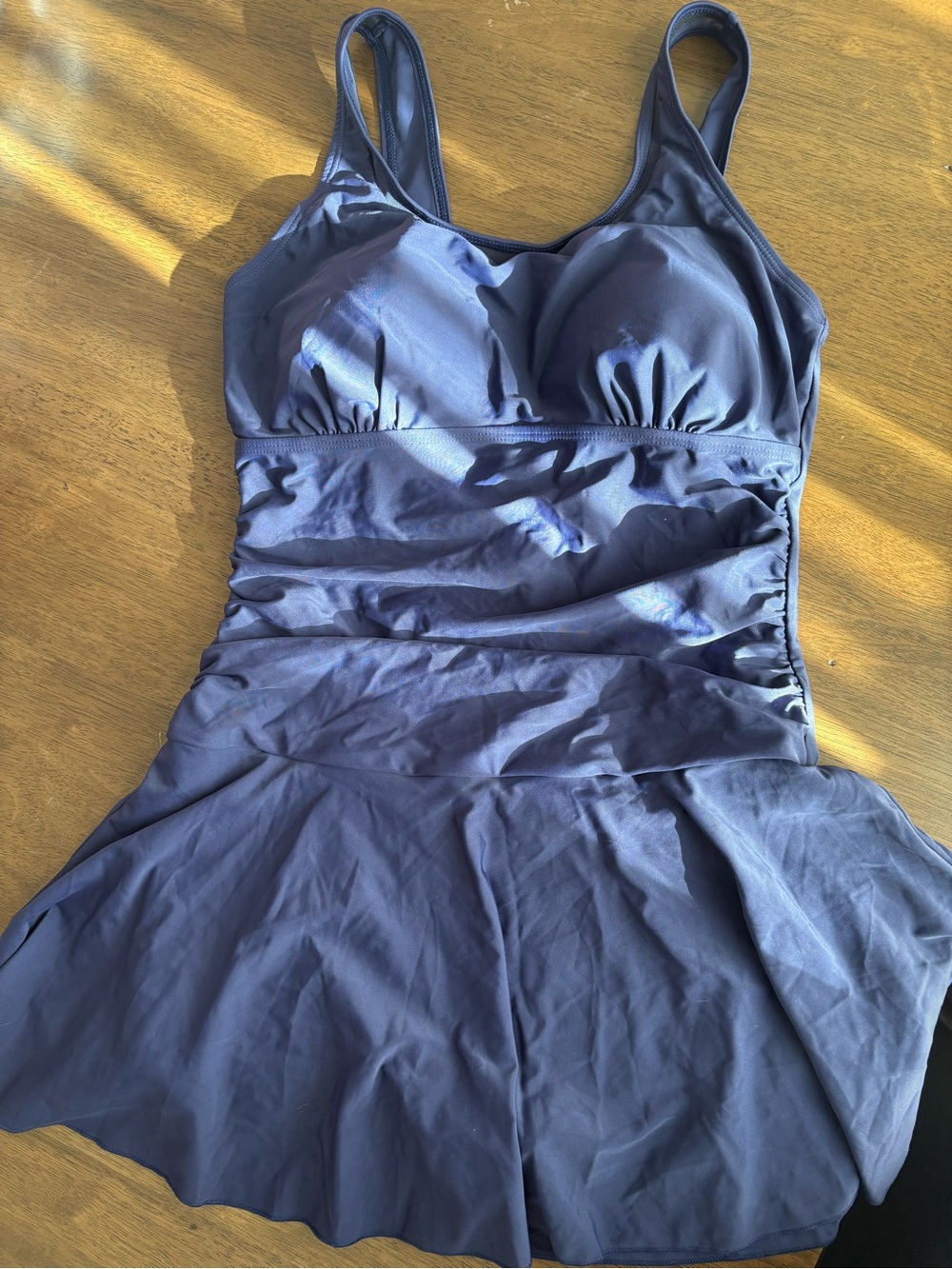 Navy Ruched One-Piece Swimdress for Women